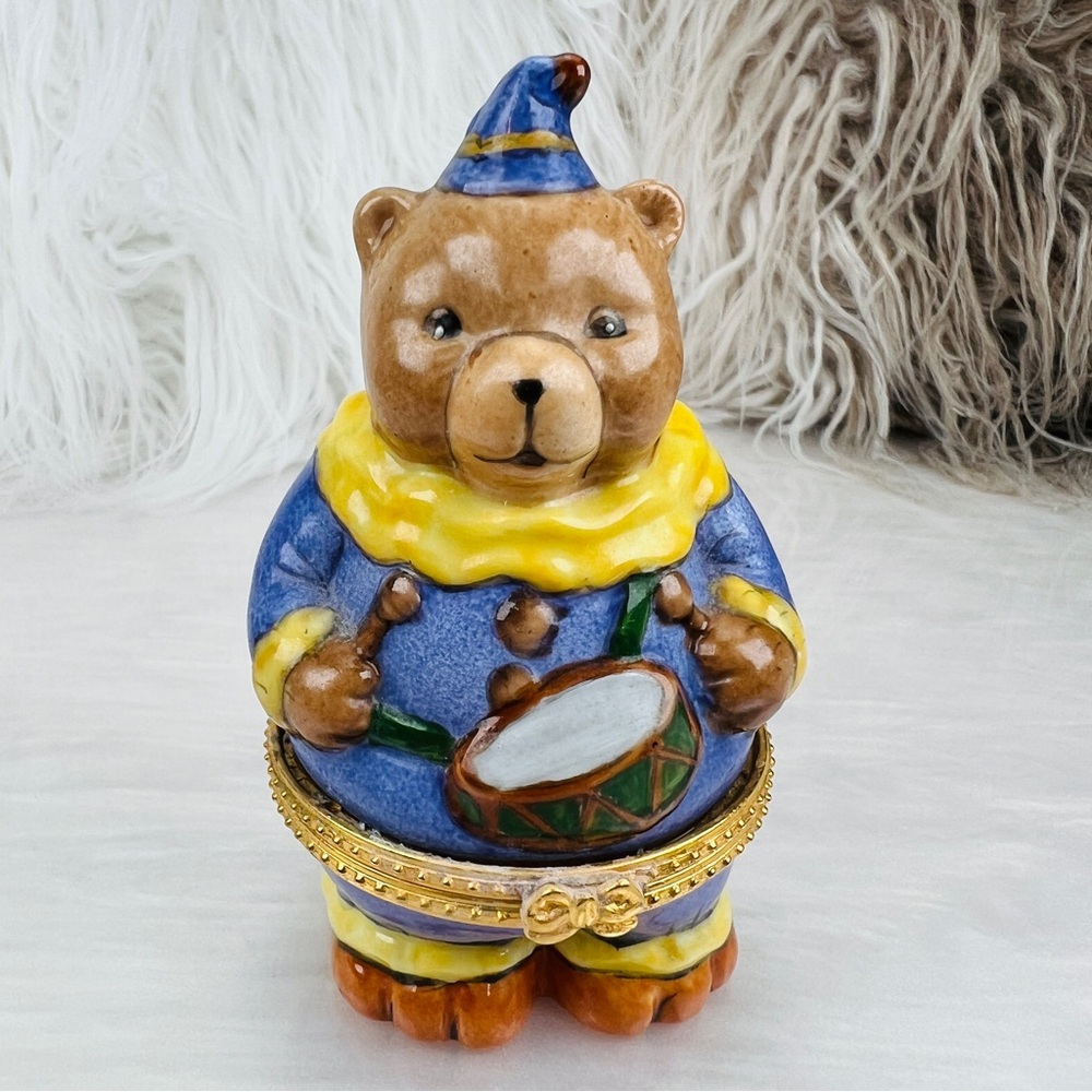 Vintage Musician Bear Drummer Hinged Trinket Box
